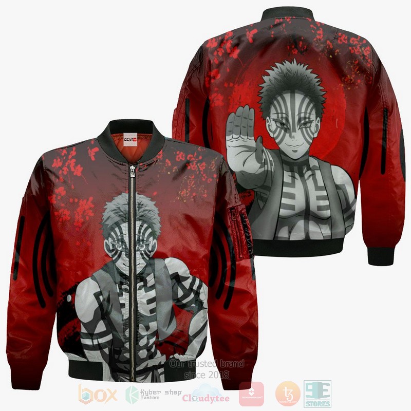 BEST Anime Akaza Custom Kimetsu Red All Over Print Hoodie-Bomber Jacket 4 Akaza Custom Kimetsu Anime Red 3D Hoodie Bomber Jacket 1 2 3