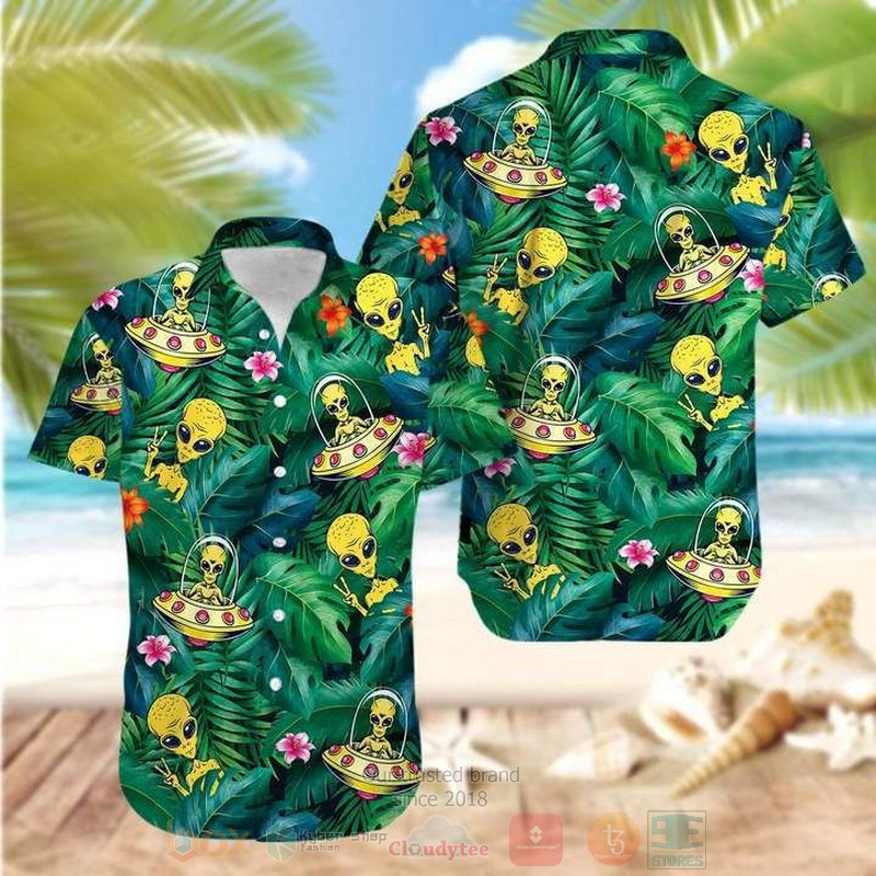 Alien Ufo Hippie Short Sleeve Hawaiian Shirt