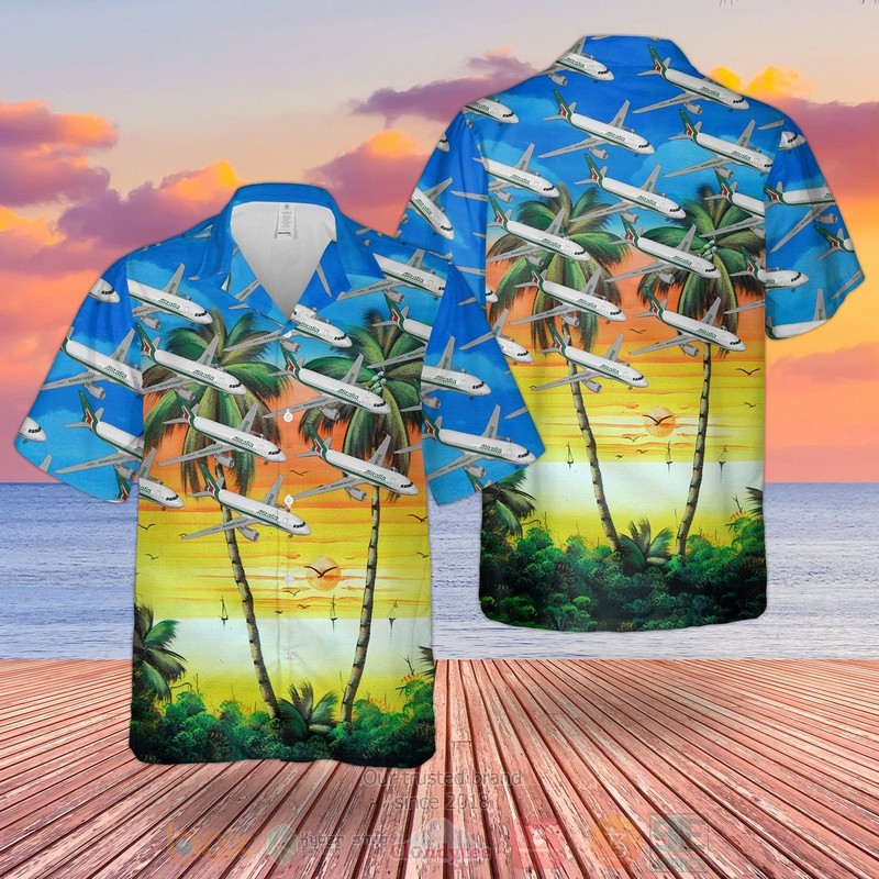 Alitalia Airbus A319 100 Yellow Blue Hawaiian Shirt