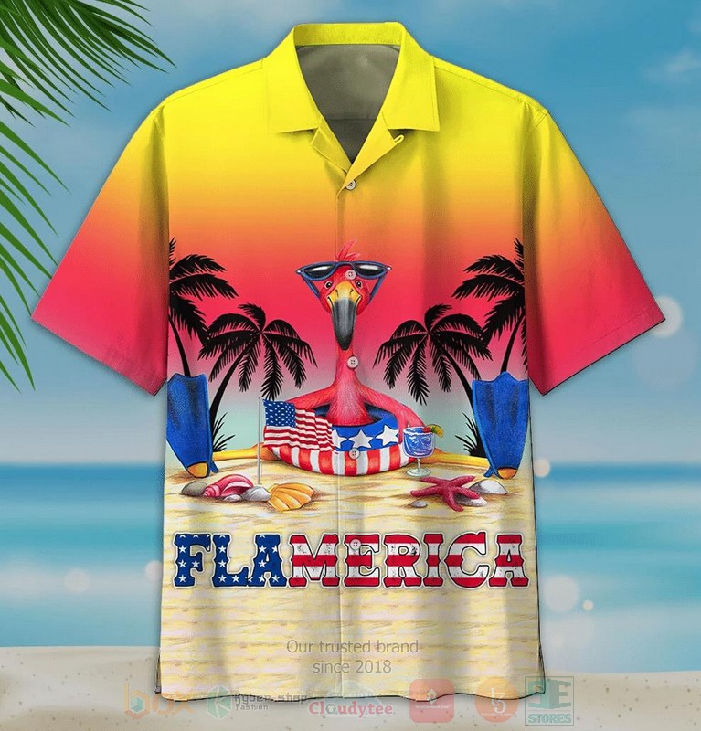 American Flag Flamingo Flamerica Short Sleeve Hawaiian Shirt