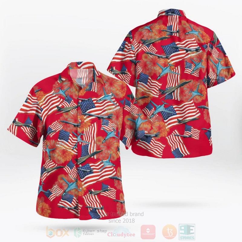 New American Flag Air Force Rockwell B-1 Lancer 4Th Of July Red Hawaii Shirt Word2