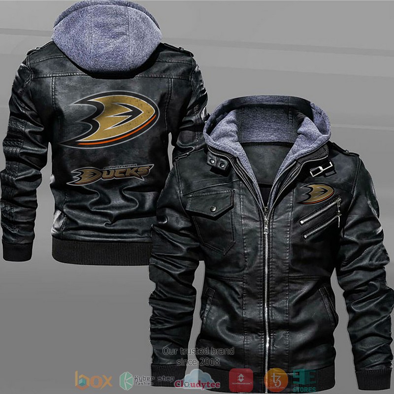 Anaheim Ducks Black Brown Leather Jacket