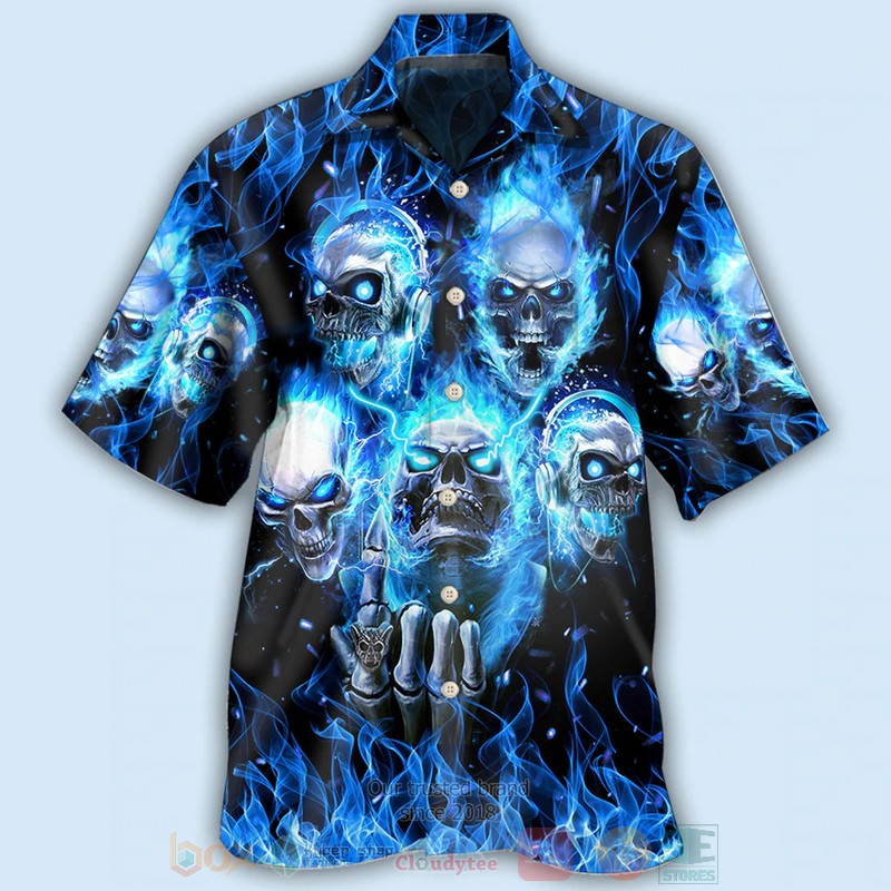 BEST Angry Blue Skull 3D Aloha Shirt word2