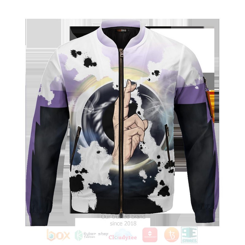 BEST Anime Gojo Cursed Eyes 3D Zipper Bomber Jacket 3 Anime Gojo Cursed Eyes Bomber Jacket 1 2
