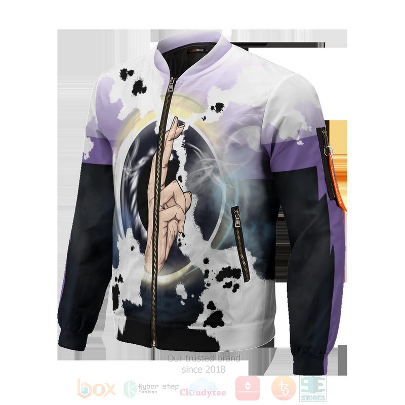 BEST Anime Gojo Cursed Eyes 3D Zipper Bomber Jacket 4 Anime Gojo Cursed Eyes Bomber Jacket 1 2 3