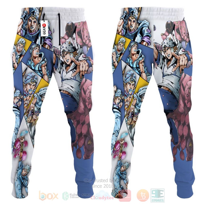 BEST Anime JoJo's Johnny Joestar Adventures Blue All Over Print Long Pants 4 Anime JoJos Johnny Joestar Adventures Blue Sweatpants 1 2 3