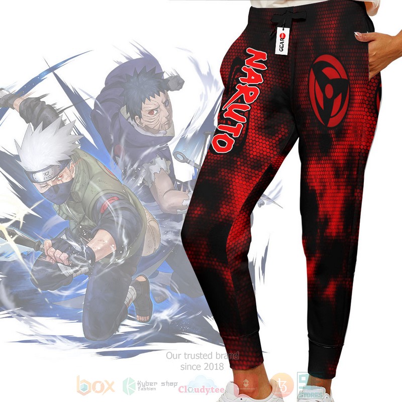 Anime Naruto Kakashi And Obito Mangekyo Sharingan Sweatpants 1