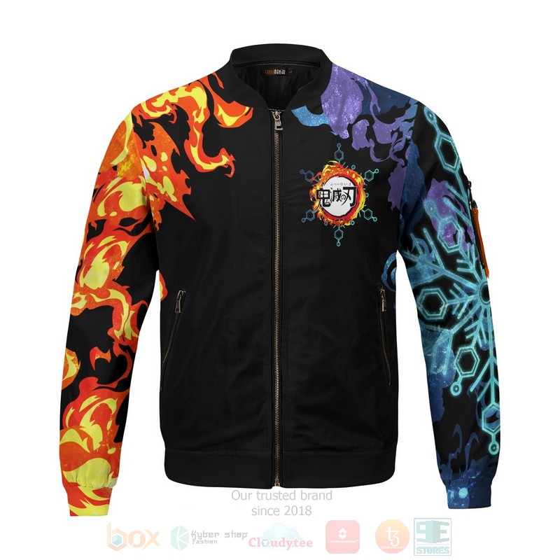 BEST Anime Yin Yang Rengoku Akaza 3D Zipper Bomber Jacket 3 Anime Yin Yang Rengoku Akaza Bomber Jacket 1 2
