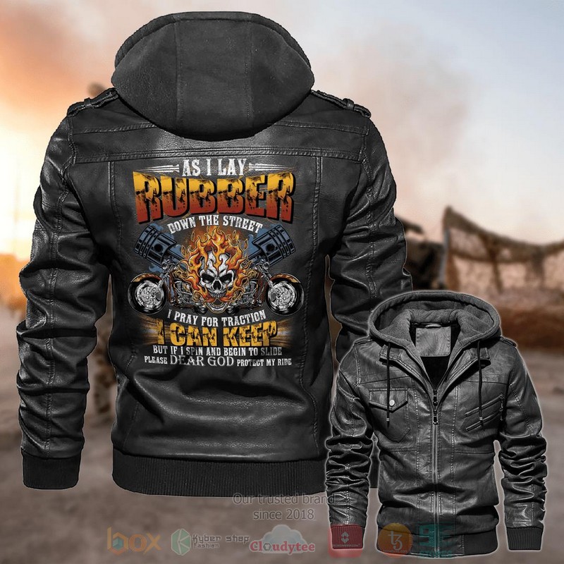 As I Lay Rubber Down The Street Fire Skull Leather Jacket