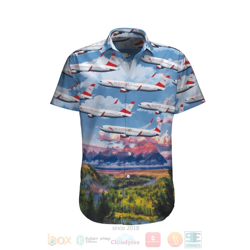 BEST Austrian Airlines Boeing 767-31AER Blue 3D Aloha Shirt 1 Austrian Airlines Boeing 767 31AER Blue Hawaiian Shirt