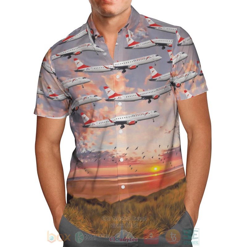 BEST Austrian Airlines Embraer 195LR ERJ-190-200LR 3D Aloha Shirt 2 Austrian Airlines Embraer 195LR ERJ 190 200LR Hawaiian Shirt 1