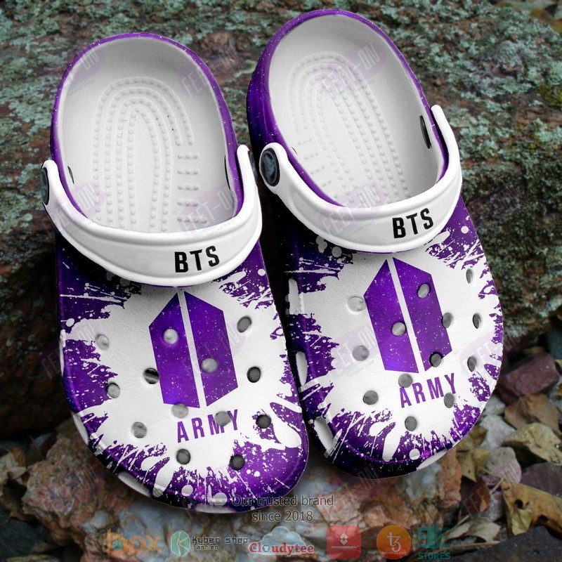BTS logo Army white violet crocs crocband clog