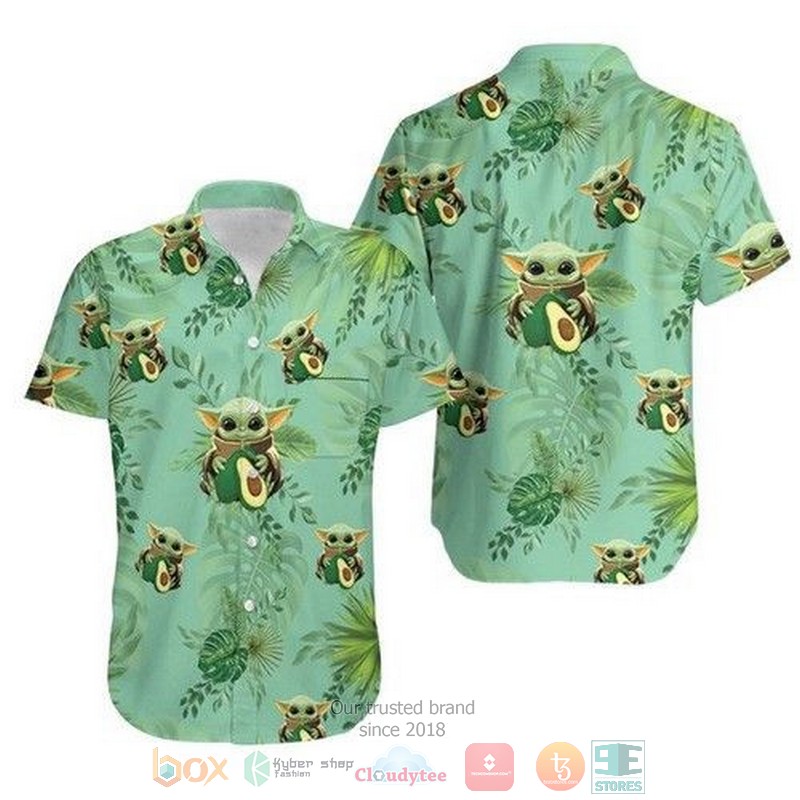 Baby Yoda Hugging Avocadoes Tropical Leaves Hawaiian Shirt