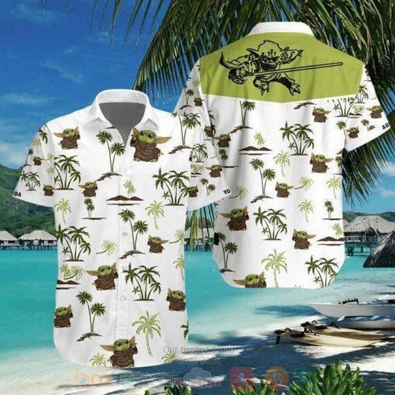 BEST Baby Yoda With Coconut Island All Over Print Tropical Shirt 2 Baby Yoda With Coconut Island Short Sleeve Hawaiian Shirt