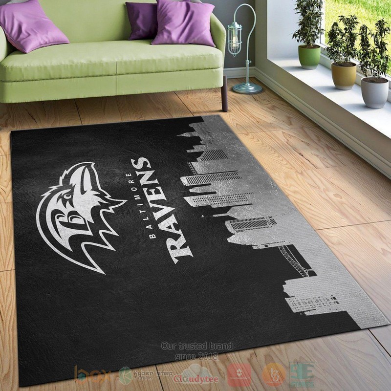 Baltimore Ravens Skyline NFL Team Logos Area Rugs 1