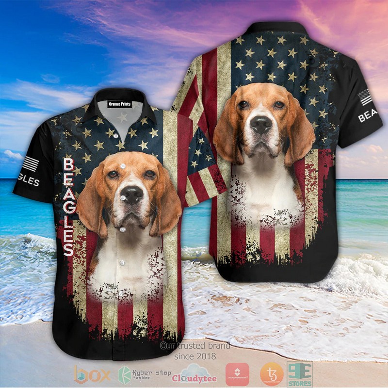 NEW Beagle Dog American Flag Hawaii Shirt