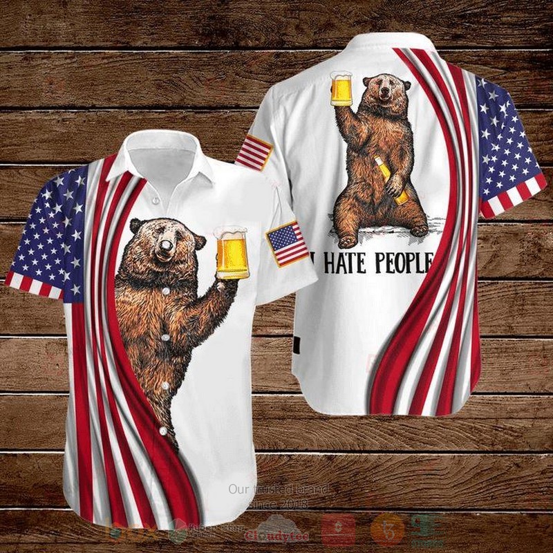 BEST Bear And Beer American Flag 4Th of July Independence Day I Hate People All Over Print Tropical Shirt 3 Bear And Beer American Flag 4Th of July Independence Day I Hate People Short Sleeve Hawaiian Shirt