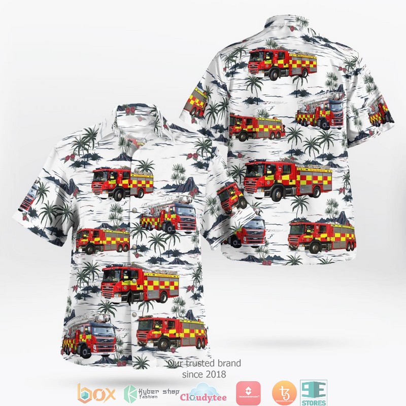 NEW Bedfordshire England Bedfordshire Fire and Rescue Service Hawaii Shirt 1
