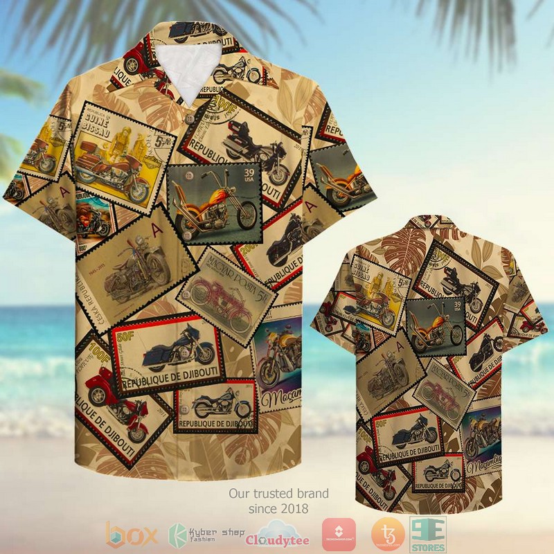 BEST Biker Vintage Motorcycle Postage Stamps Pattern Hawaii Shirt word3