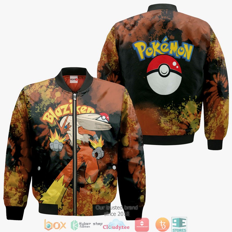 Blaziken Pokemon Anime Merch Tie Dye 3d Hoodie Bomber jacket 1 2 3