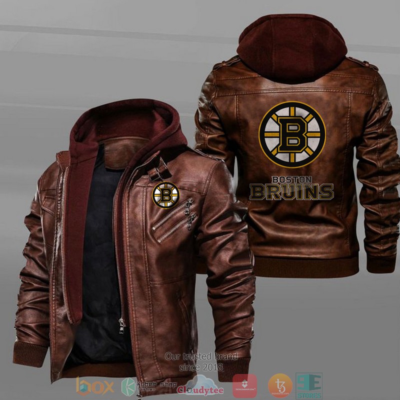 Boston Bruins Black Brown Leather Jacket 2 Boston Bruins Black Brown Leather Jacket 1