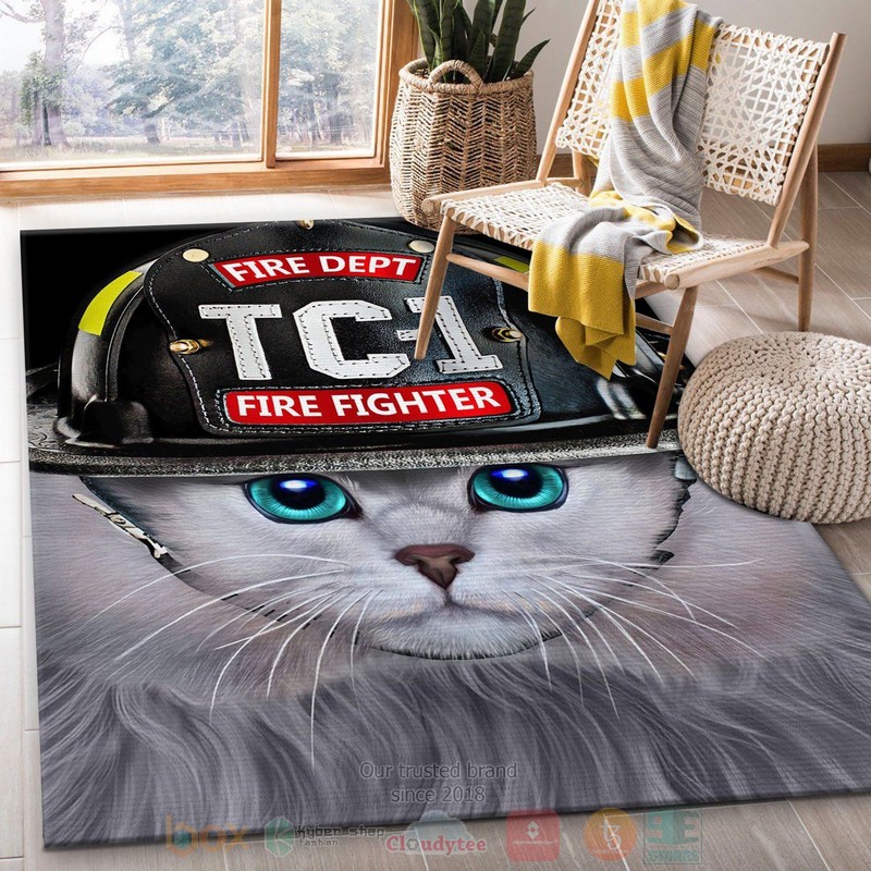 Brave Firefighter Cat Area Rugs