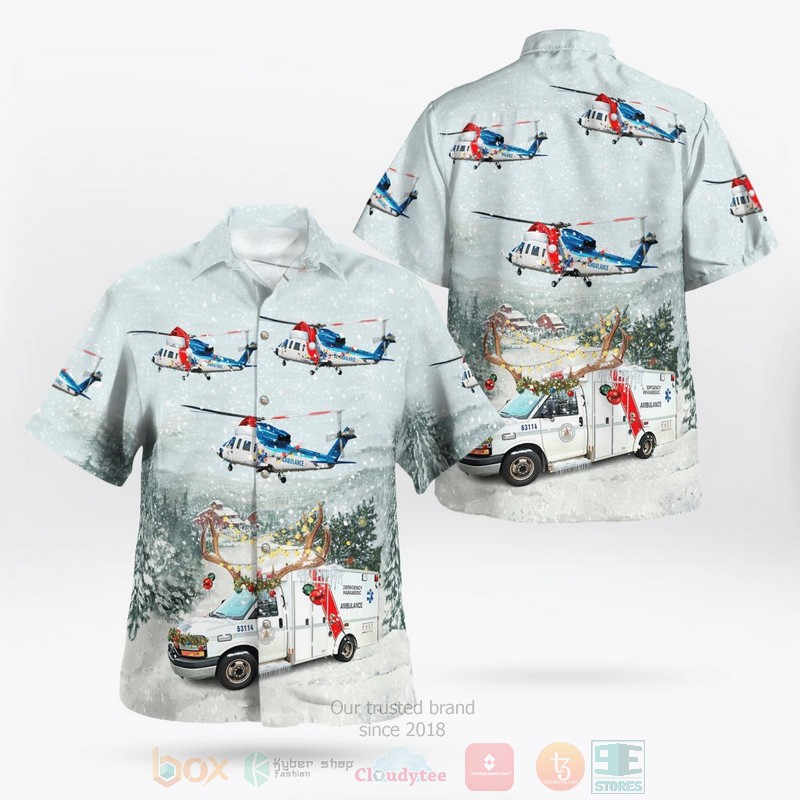 BEST British Columbia, Canada, British Columbia Ambulance Service Car And Sikorsky S-76C Christmas 3D Aloha Shirt word2