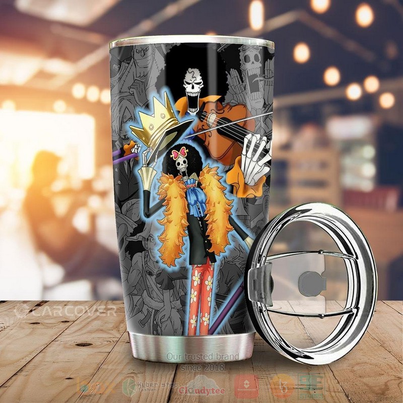 Brook One Piece Grey Anime Tumbler