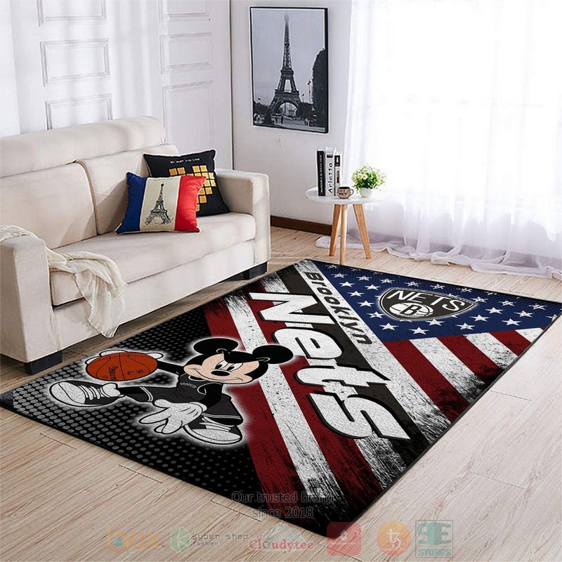Brooklyn Nets Nba Team Logo Mickey Us Area Rugs