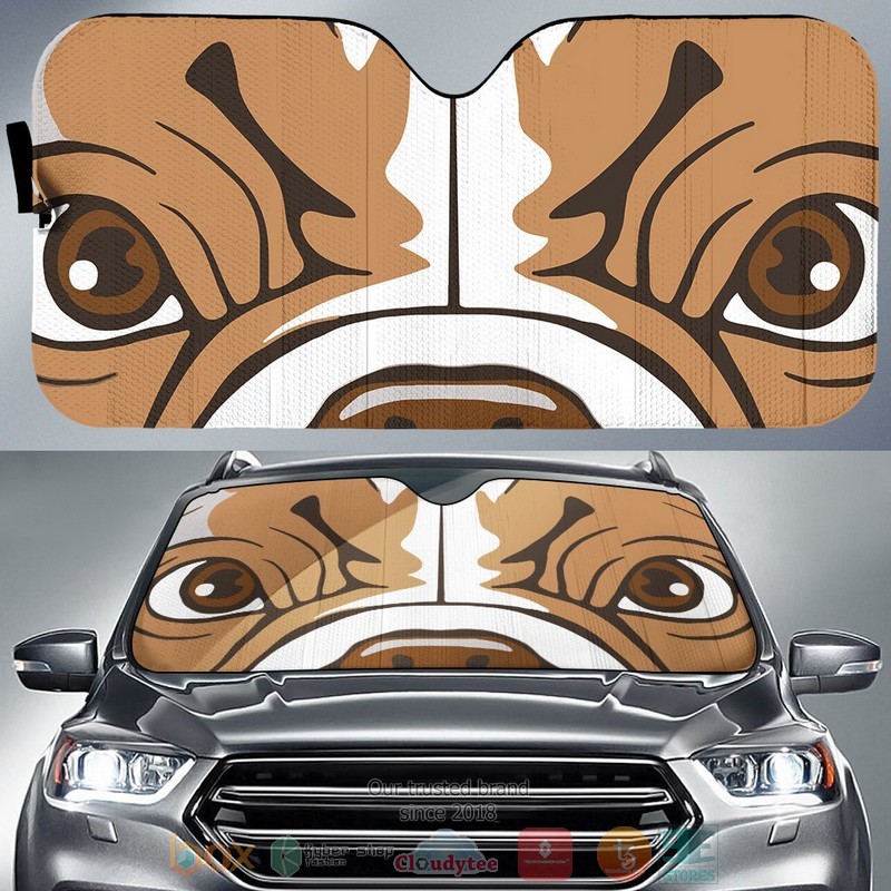 Brown Bulldog Cartoon Eyes Car Sunshade