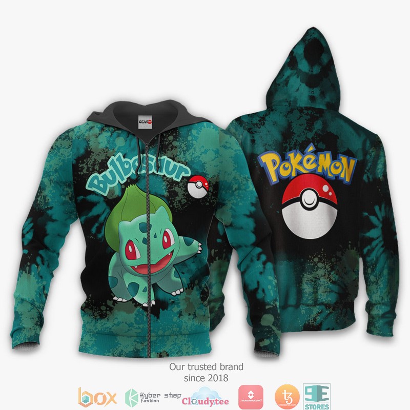 Bulbasaur Pokemon Anime Merch Tie Dye 3d Hoodie Bomber jacket
