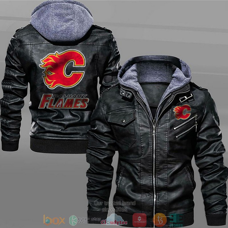 Calgary Flames Black Brown Leather Jacket 1 Calgary Flames Black Brown Leather Jacket