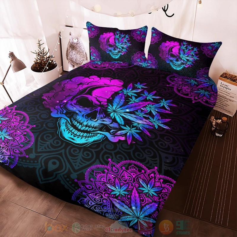 BEST Cannabis Skull Galaxy Duvet Cover Bed Set 3 Cannabis Skull Galaxy Bedding Set 1 2