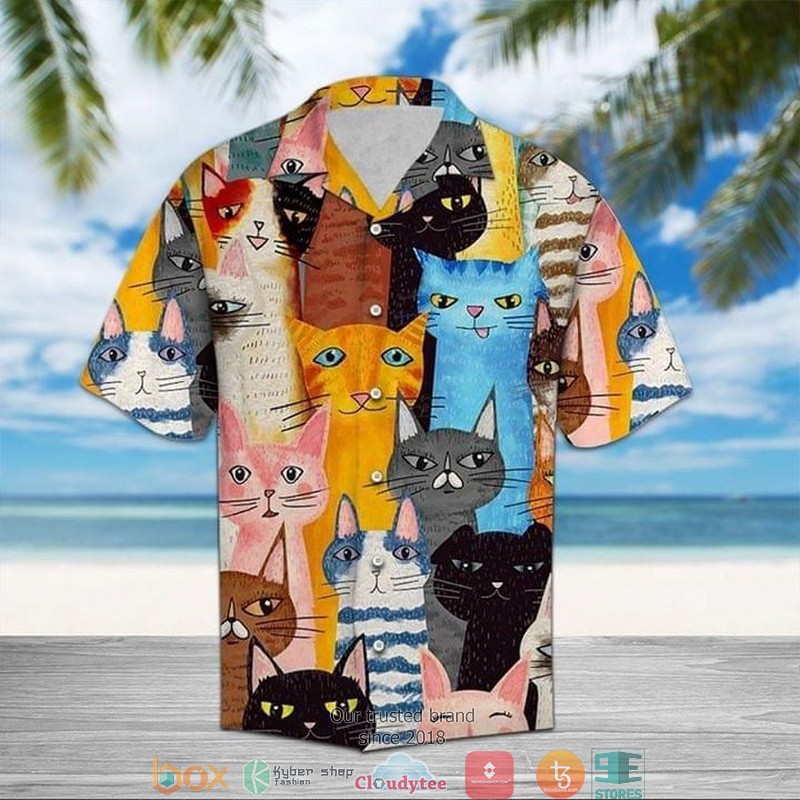 Cat Cute Short Sleeve Hawaiian Shirt 1 Cat Cute Short Sleeve Hawaiian Shirt