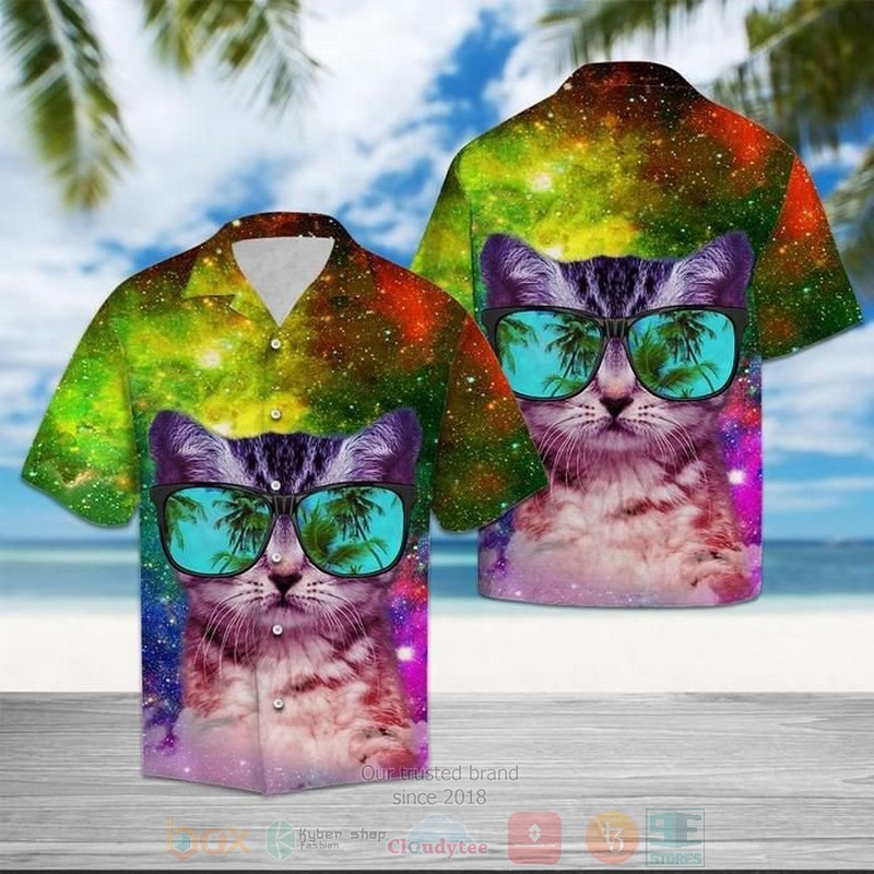 BEST Cat Galaxy All Over Print Tropical Shirt 2 Cat Galaxy Short Sleeve Hawaiian Shirt