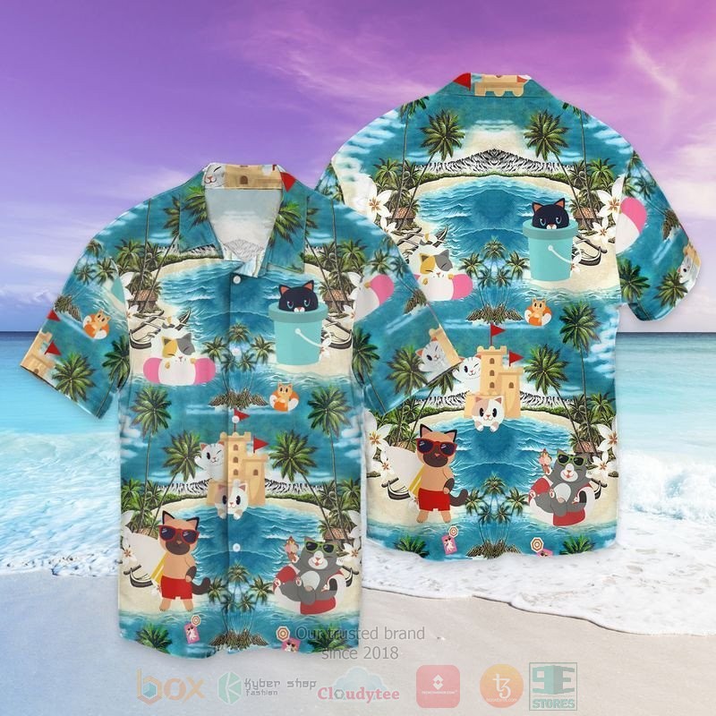Cat Goes To The Beach Short Sleeve Hawaiian Shirt