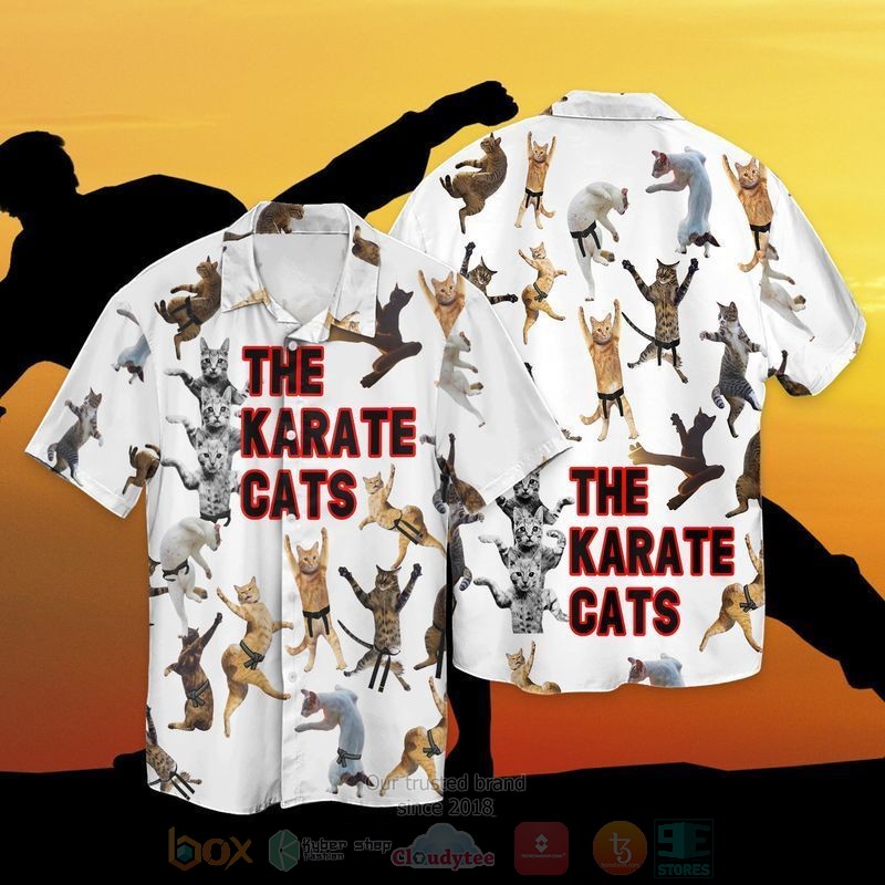 BEST Cat Karate The Karate Cats All Over Print Tropical Shirt 3 Cat Karate The Karate Cats Short Sleeve Hawaiian Shirt