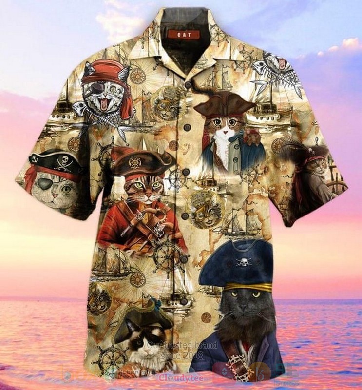 BEST Cat Pirates All Over Print Tropical Shirt 2 Cat Pirates Short Sleeve Hawaiian Shirt