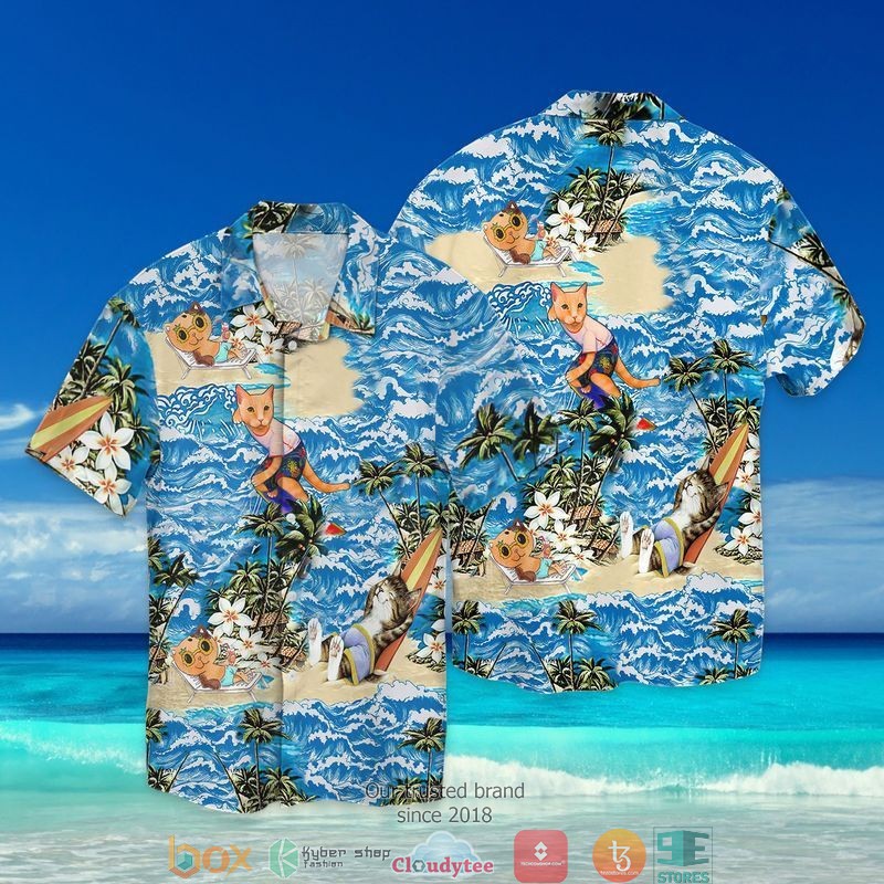 Cat With Sea Short Sleeve Hawaiian Shirt