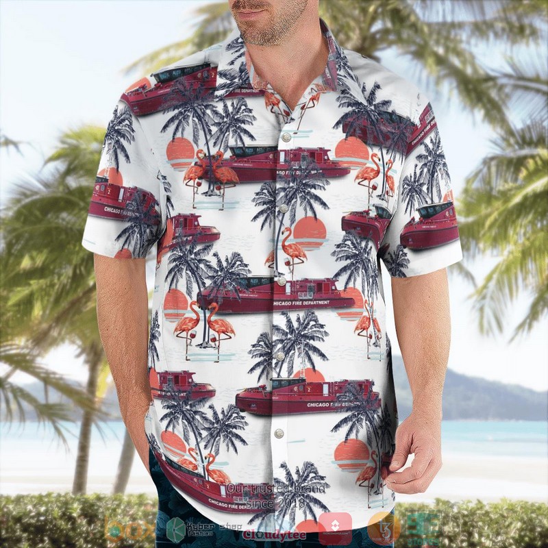 Chicago Illinois Chicago Fire Department Christopher Wheatley Fireboat Hawaiian shirt word3