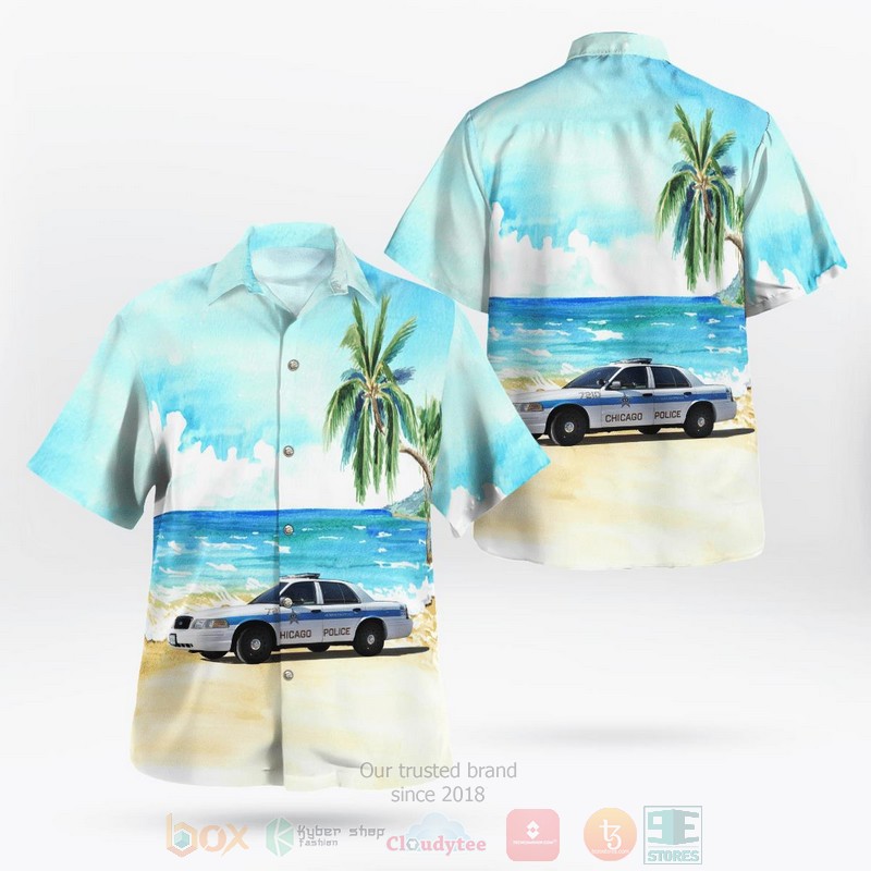 BEST Chicago, Illinois, Chicago Police Department Crown Victoria 3D Aloha Shirt word3