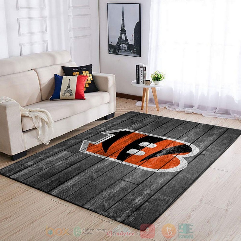 Cincinnati Bengals NFL Team Logo Grey Wooden Area Rugs