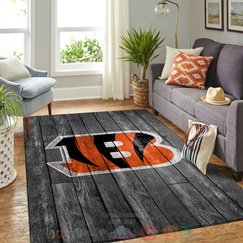 Cincinnati Bengals NFL Team Logo Grey Wooden Area Rugs 1