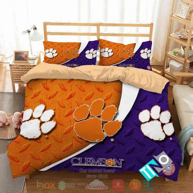 Clemson Tigers Ncaa Logo Orange Purple Bedding Set