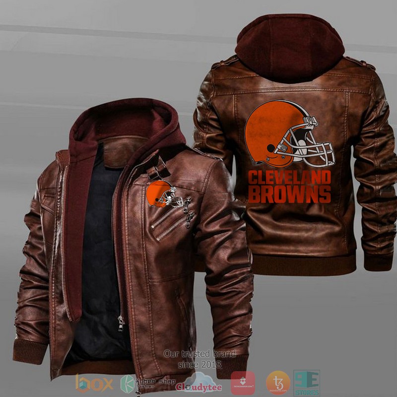 Cleveland Browns Black Brown Leather Jacket 2 Cleveland Browns Black Brown Leather Jacket 1