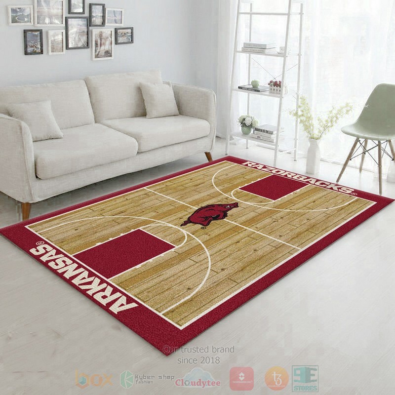 College Home Court Arkansas Basketball Team Logo Area Rugs 1
