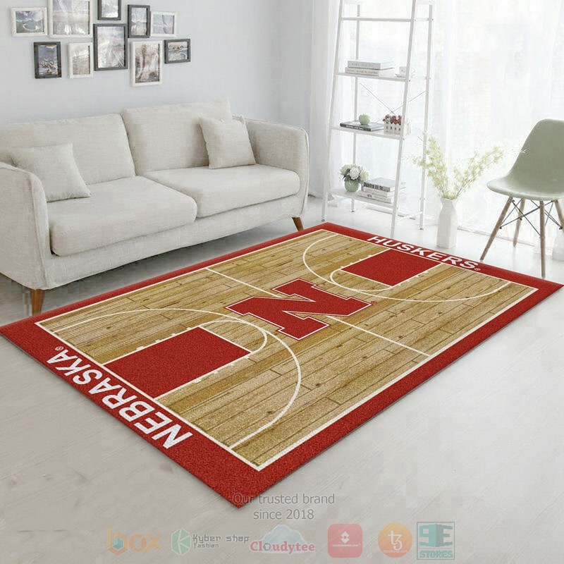 College Home Court Nebraska Basketball Team Logo Area Rugs