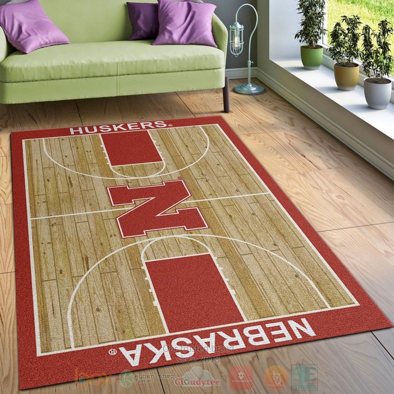 College Home Court Nebraska Basketball Team Logo Area Rugs 1