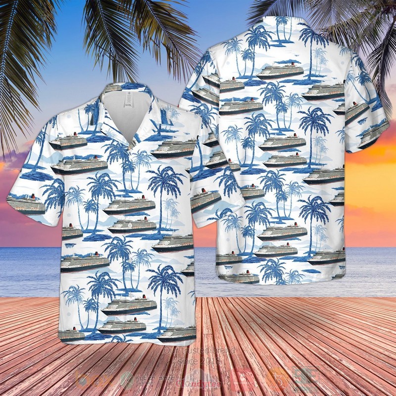 BEST Cunard Line MS Queen Victoria QV Blue 3D Aloha Shirt 1 Cunard Line MS Queen Victoria QV Blue Hawaiian Shirt
