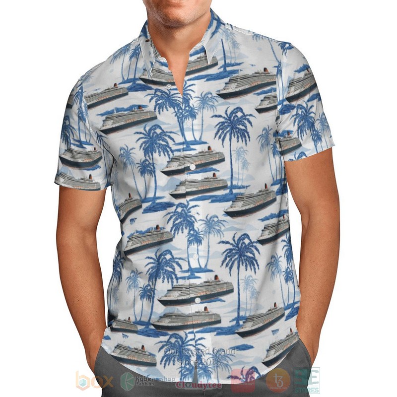 BEST Cunard Line MS Queen Victoria QV Blue 3D Aloha Shirt 2 Cunard Line MS Queen Victoria QV Blue Hawaiian Shirt 1
